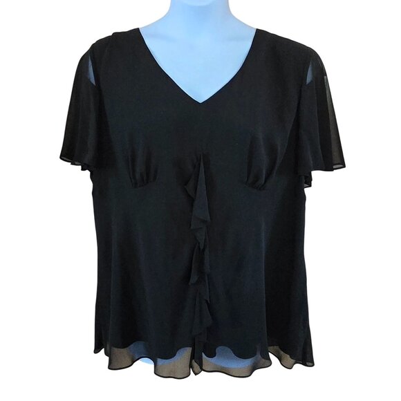 Talbots Womens Black Ruffle-Front Blouse  whimsygoth coquette elegant holiday - Picture 1 of 6